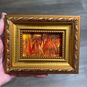 Miniature Original Art Elegant Gold Framed Abstract Painting